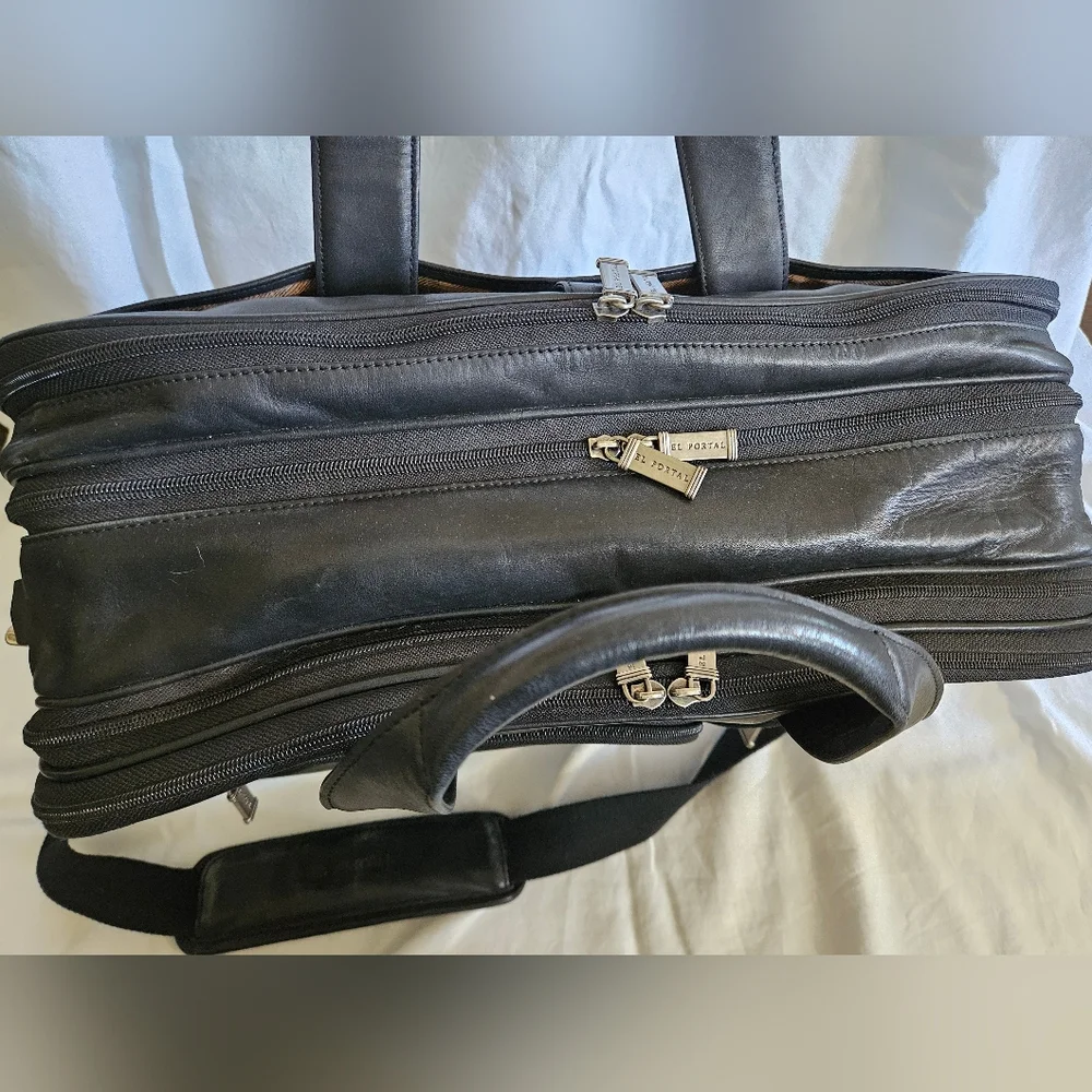 Vintage El Portal Black Leather Briefcase Laptop Messenger Bag